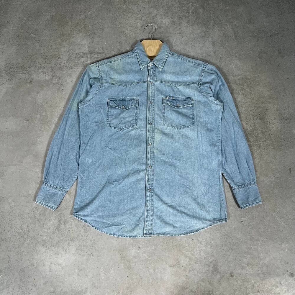 Bit & Bridle Denim Long Sleeve Men's Shirt Size Large Button Down Western